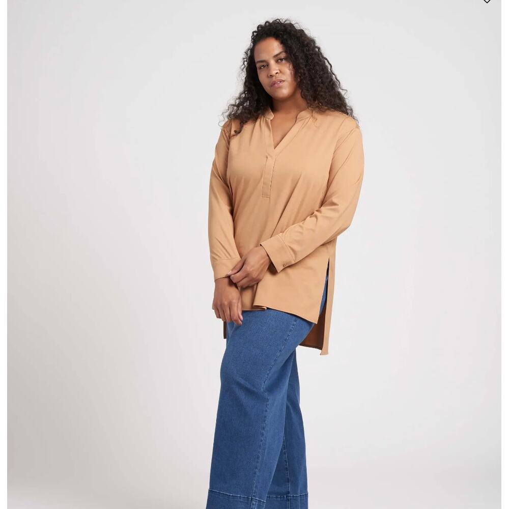 Universal Standard Long Sleeve Tunic Top in Camel